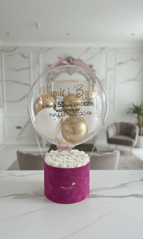 1.Urodzinowy duży balonbox z mydlanymi różami