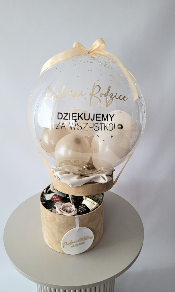 Box z pokrywką + personalizowany balon | Podziękowania dla rodziców na ślubie