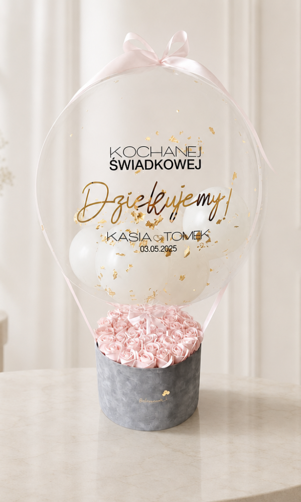 1.FlowerBox z personalizowanym balonem PODZIĘKOWANIE dla Świadkowej