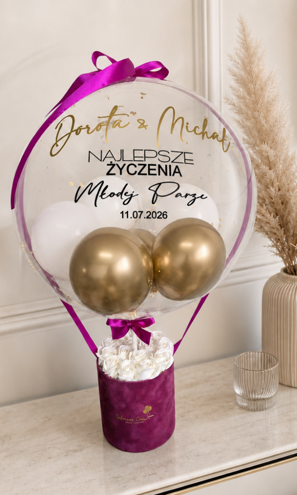 BalonBox z mydlanymi różami - prezent dla Pary Młodej z okazji ślubu