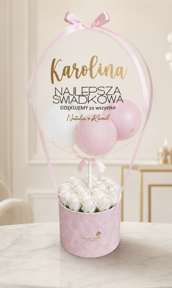 1.FlowerBox z personalizowanym balonem PODZIĘKOWANIE dla Świadkowej